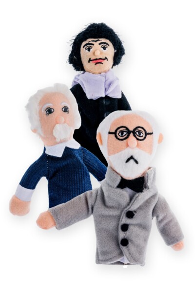 Finger puppet and magnet Einstein, Freud and Spinoza