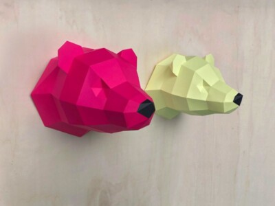 3D Papieren ijsbeer – Limited Edition, Geel & Roze